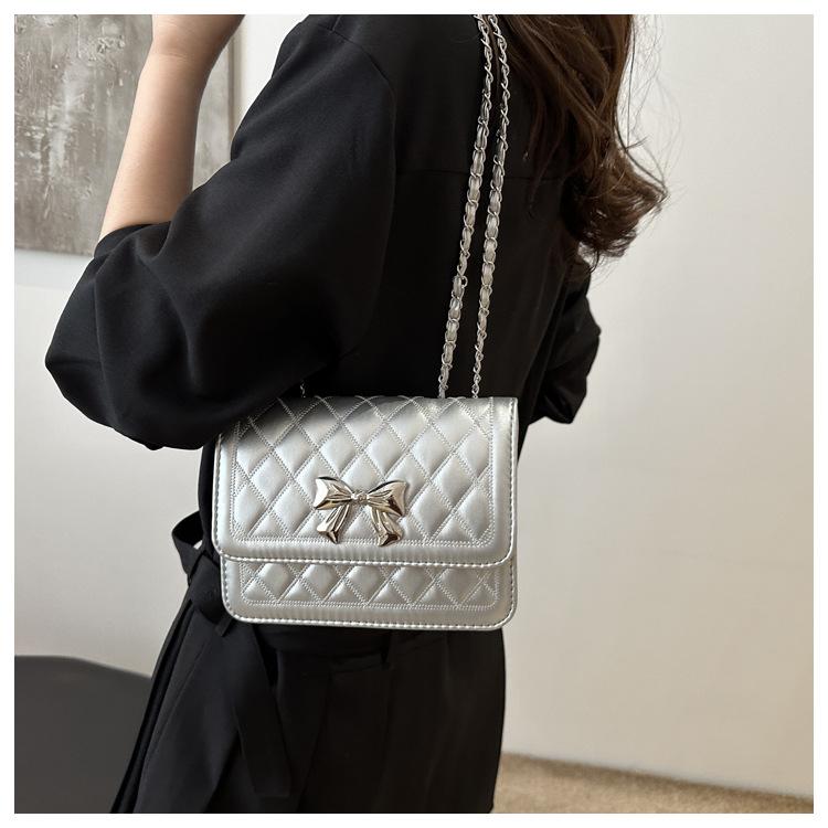 Fashion Rhombus Quilted Small Shoulder Bag Trendy Chain Crossbody Bag Casual Faux Leather Handbag for Women KTB