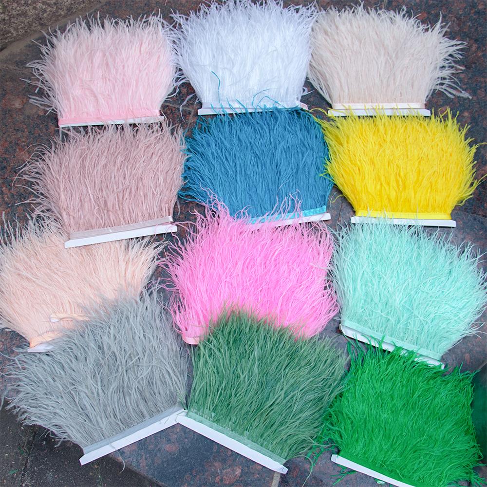 1M Natural Ostrich Feathers Trim White Clothing Sewing Ribbon 8-10cm Feather Fringe for Wedding Party Decoration Crafts Plumes