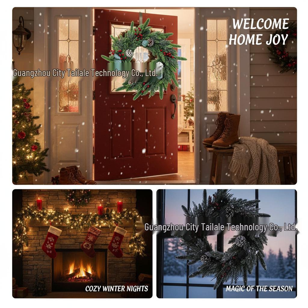 Handmade Christmas Artificial Flower Wreath: Door & Window Decoration Prop