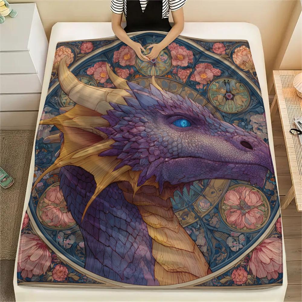 Purple Dragons Print Flannel Blanket, High quality Comfortable for All Seasons, Home Decor, Warmth and Comfort