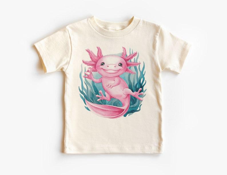 Swimming Pink Axolotl Salamander Kids Shirt - Educational Amphibian Outfit - Axolotl Obsessed Tee - Toddler & Toddler Boho Natural T-Shirt