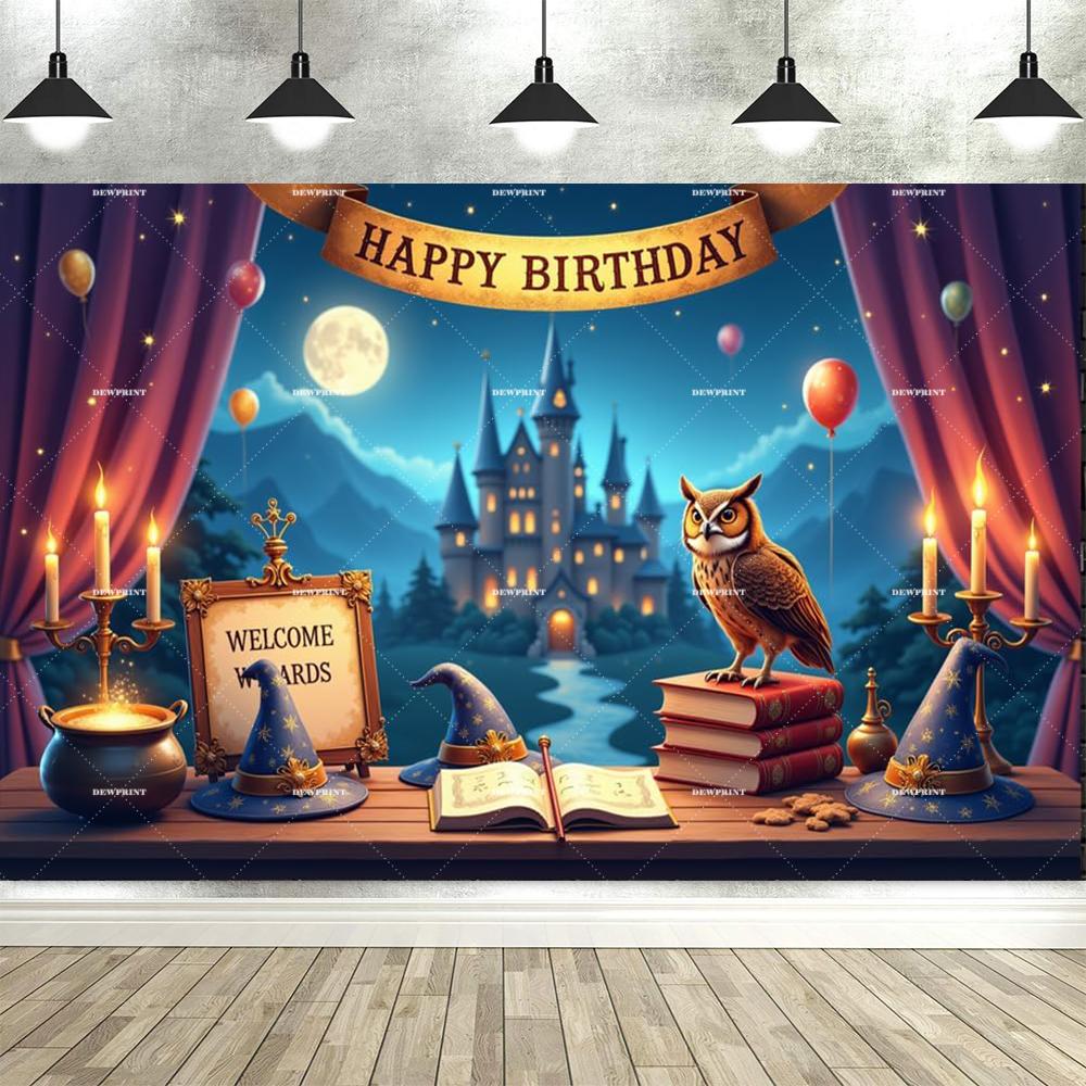Dewprint Wizard Happy Birthday Banner Backdrop Wizard Party Decorations Magical Bdy Decorations Background for Room Decorations556