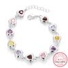 Браслеты с сердечками из стерлингового серебра 925 пробы с радужным кристаллом Муассанитом и фианитами для женщин, свадебный подарок