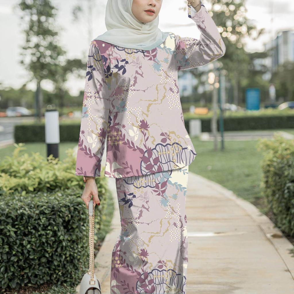 2025 New Design Printed Pattern High Quality Fabric Kulong Pahang Ladies Muslim Suit Comfortable Breathable Elegant Sweet Series Fashion Trend
