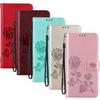 Rose Flower Pattern Leather Wallet Flip Case For Motorola Moto G72 G71 G82 G32 G31 G30 Oneplus 10T Nord CE 2 3 Lite 5G Google Pixel iPhone Cover Funda