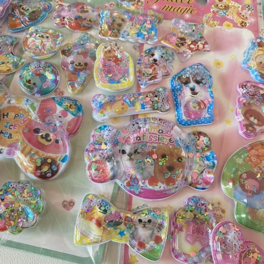 New Sequin Design 3D Shake Sticker PVC Removable Y2K Retro Sticker Kawaii Personalized Design Bear Bunny Sticker
