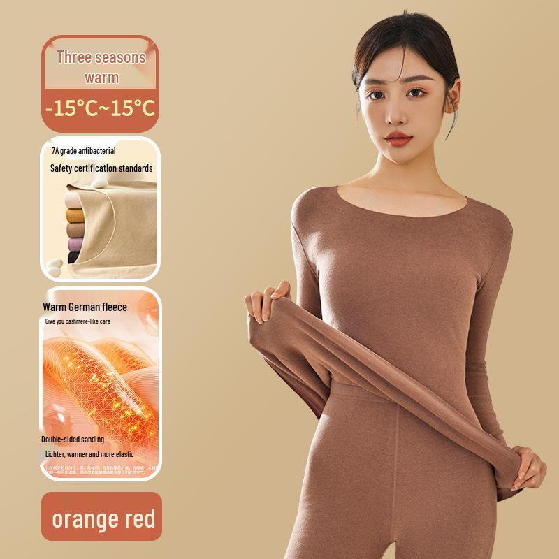 Женская немецкая бархатная бесшовная плюшевая теплая рубашка с круглым вырезом - утолщенная зимняя внутренняя одежда