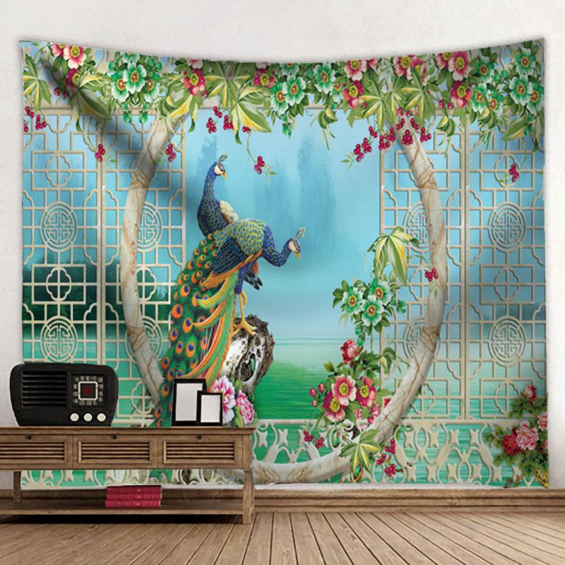 Красивый пейзаж с павлином, гобелен, 3D лесной водопад, пейзаж, настенный домашний фон, тканевый декор, садовый плакат для улицы