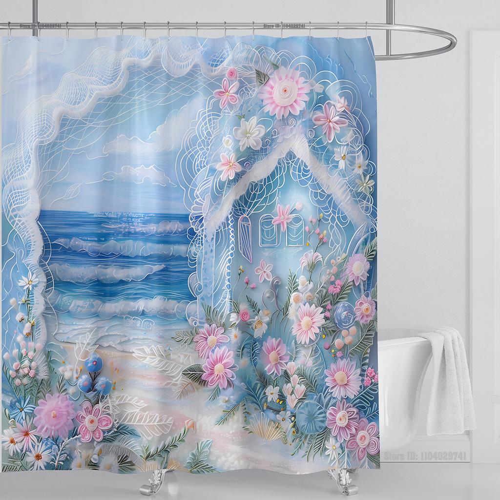 Ocean Wave Scenery Shower Curtain Waterproof Shower Curtain Polyester Fabric 3D Printed Curtain Bathroom Decoration With Hooks