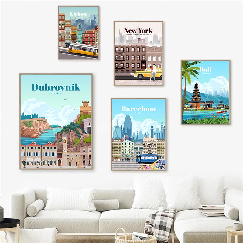 Nordic City Posters Paris London Tokyo Famous Cities Wall Art Canvas Painting Living Room Decorative Paints Picture Home Decor