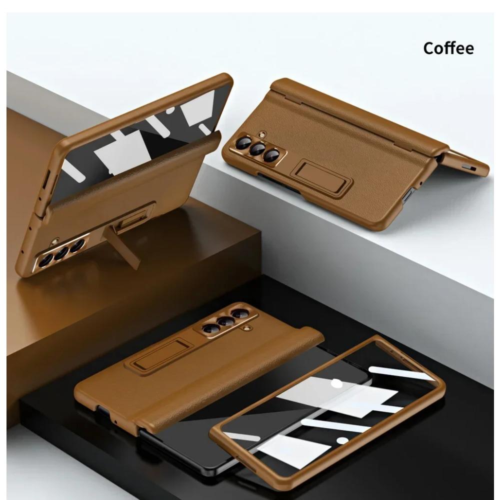 Роскошный Бизнес Невидимый Регулируемый Держатель Пленка из Закаленного Стекла Чехол для Телефона для Samsung Galaxy Z Fold 7 6 5 4 3 Защита Задней Крышки