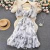 2024 весеннее сексуальное французское платье, женское винтажное короткое вечернее платье миди с цветочным принтом, женское лоскутное элегантное платье в корейском стиле