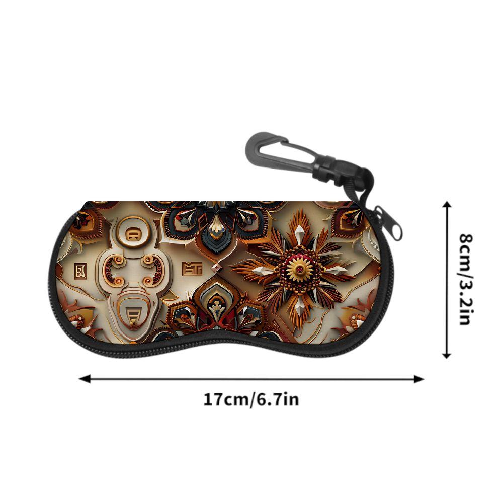 2D-Vintage Mandala Patterned Protective Sunglasses Case, Bohemian Style Zipper Eyeglasses Holder, Elegant Floral Print Travel Eyewear Organizer Box