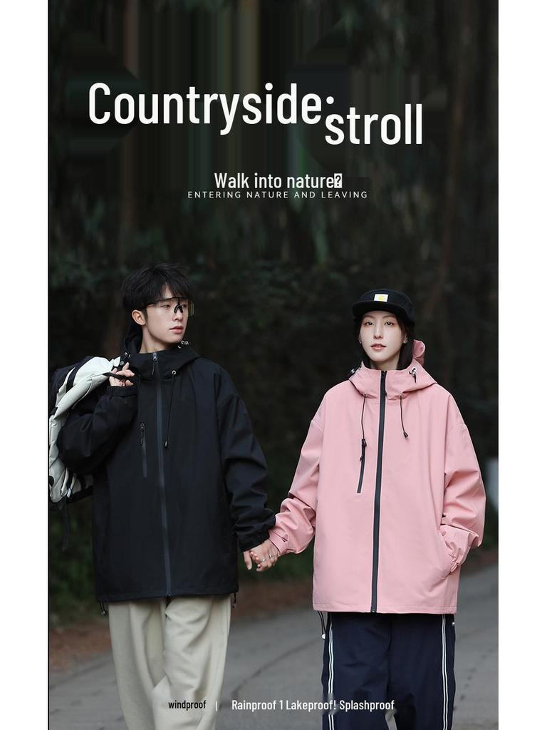 2024 Unisex Windproof Outdoor Shell Jacket with Removable Hood for Spring/Autumn