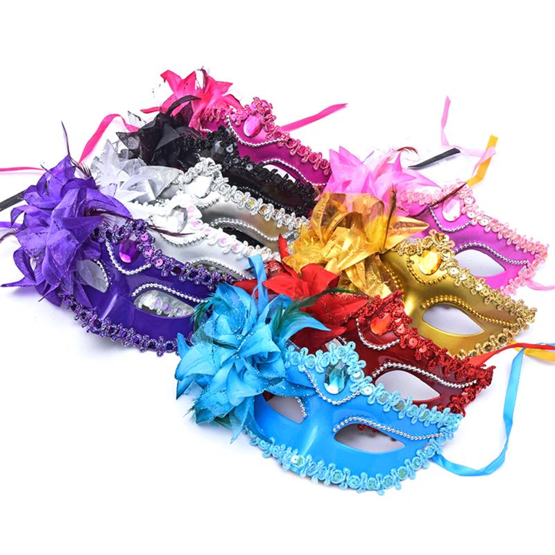 Sexy Diamond Venetian Mask Venice Feather Flower Wedding Carnival Party Performance Purple Costume Sex Lady Mask Masquerade