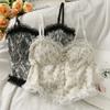 Summer French Print Lace Cami Crop Tank Top Camisole Women's Tube Top Elegant Slim Short Tanks Vest Y2k Fashion Streetwear