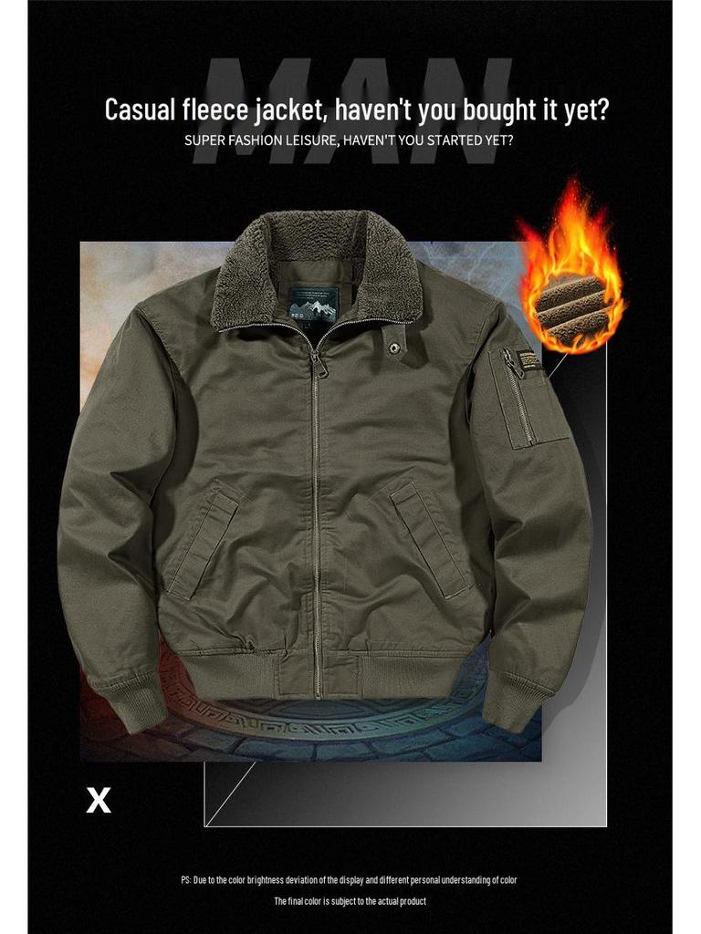 Men's Winter Fleece-Lined Bomber Jacket: High-End Fashion Outerwear for Cold Weather