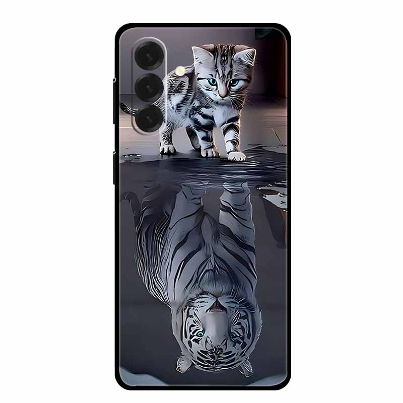 For Samsung Galaxy A17 5G Lion Cat Case Soft Silicone Cover for Galaxy A17 5G TPU Cases Shockproof Black Cover a17 Animal Bumper