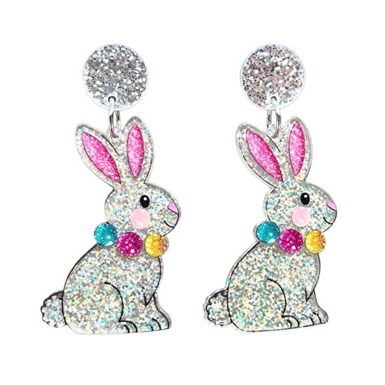 Easter Acrylic Bunny Earrings for Women Glittery and Colorful Rabbit Dangle Earrings Festive Holiday Jewelry for Easter Celebrations