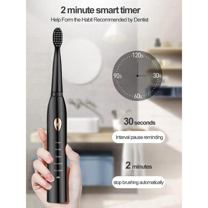 Ультразвуковая звуковая электрическая зубная щетка для взрослых, перезаряжаемые зубные щетки, моющаяся электронная отбеливающая щетка для зубов, щетка с таймером