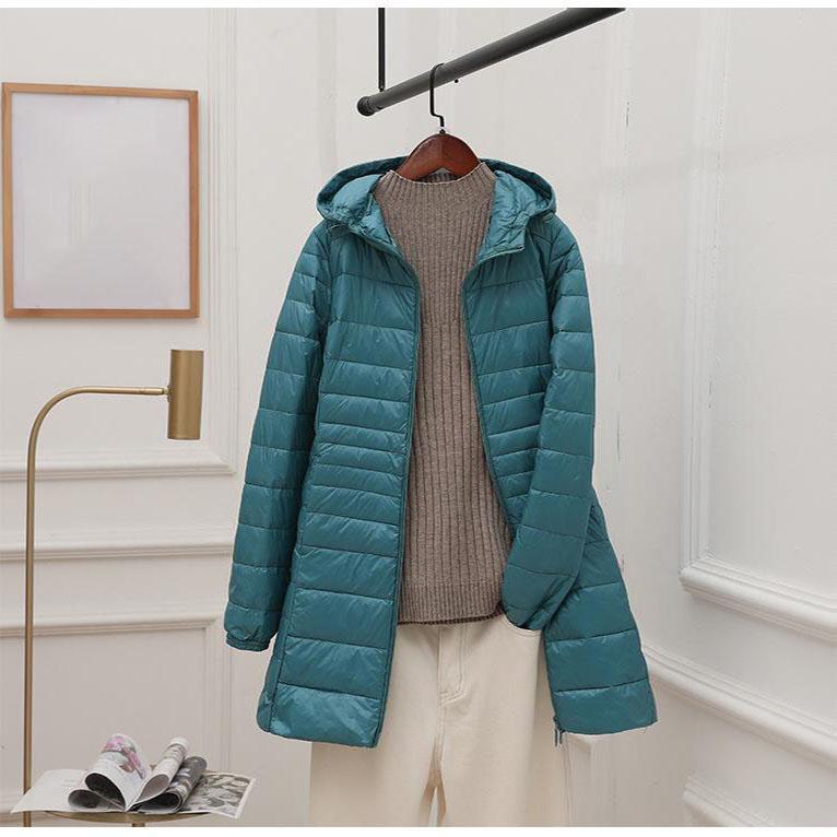 Женский длинный теплый пуховик с портативной сумкой для хранения, женский легкий пуховик, женские пальто длиной до бедра, High Street