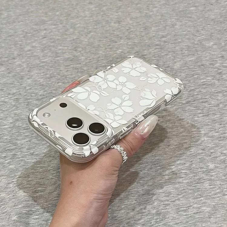 Прозрачный противоударный чехол для телефона с белыми цветами для iPhone 14/15/16/17 Pro Max