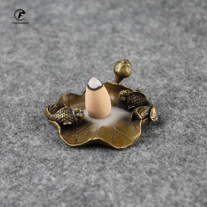 Антикварный медный держатель для благовоний, пара рыб, лотос, маленькие украшения, креативная винтажная латунная курильница, домашний декор, горелка для благовоний