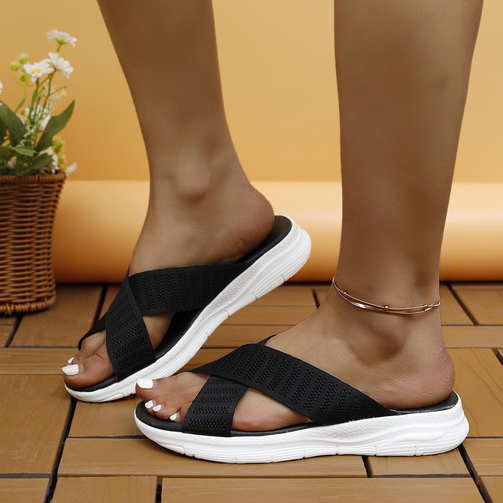 Summer Shoes for Women Slippers Peep Toe Women's Wedge Cross Strap Outdoor Comfort Casual Ladies Slides Shoes Female Sandals