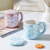 Pearl with Lid Spoon Ceramic Cup Creative Student Mug Office Girl Couple Water Cup Small Gift Cup Handle