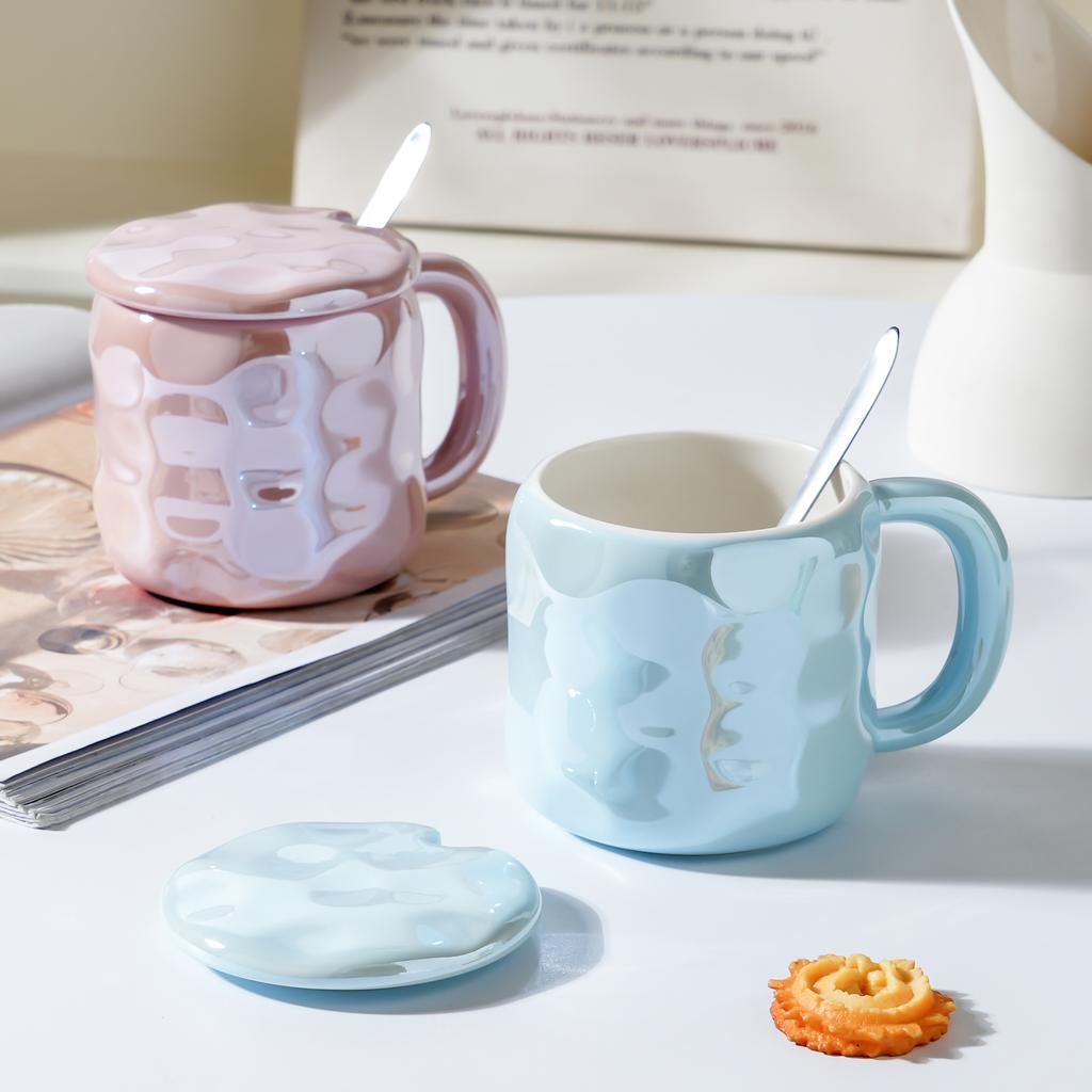 Pearl with Lid Spoon Ceramic Cup Creative Student Mug Office Girl Couple Water Cup Small Gift Cup Handle