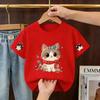 Cute cartoon cat cotton shortsleeved Tshirt for boys and girls a trendy comfortable and soft summer Tshirt