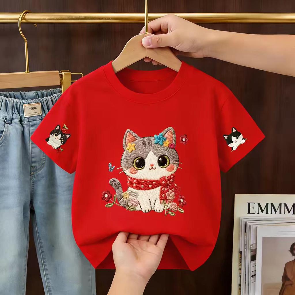 Cute cartoon cat cotton shortsleeved Tshirt for boys and girls a trendy comfortable and soft summer Tshirt