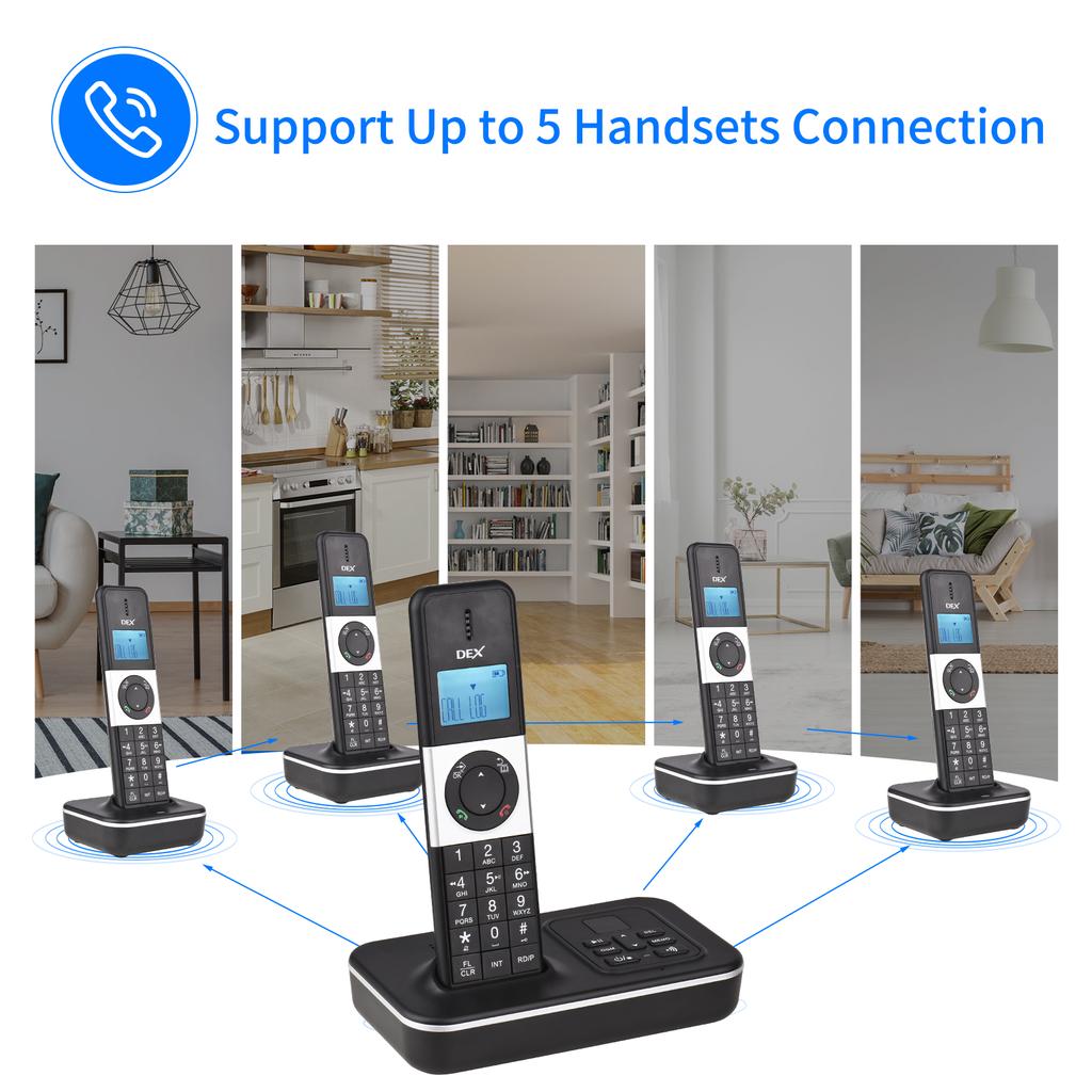 BISOFICE D1002 TAM T 3 Handset Cordless Phone with Answering Machine Caller ID Call Waiting 1.6 inch LCD 3 Lines Screen