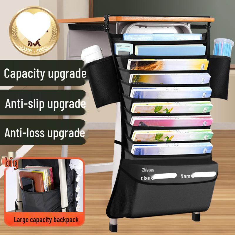 Desk Storage Bag & Book Holder for Students - Table-Side Hanging Organizer for Elementary & High School