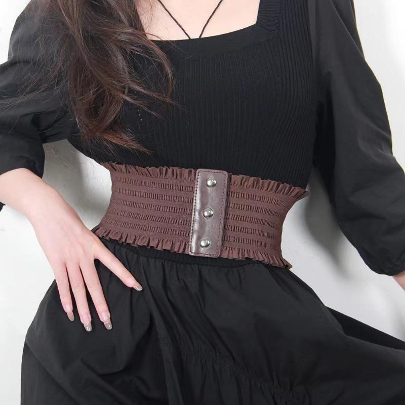 Оборки широкий пояс тройная пряжка элегантный эластичный пояс декоративный платье пояс для женщин большой размер