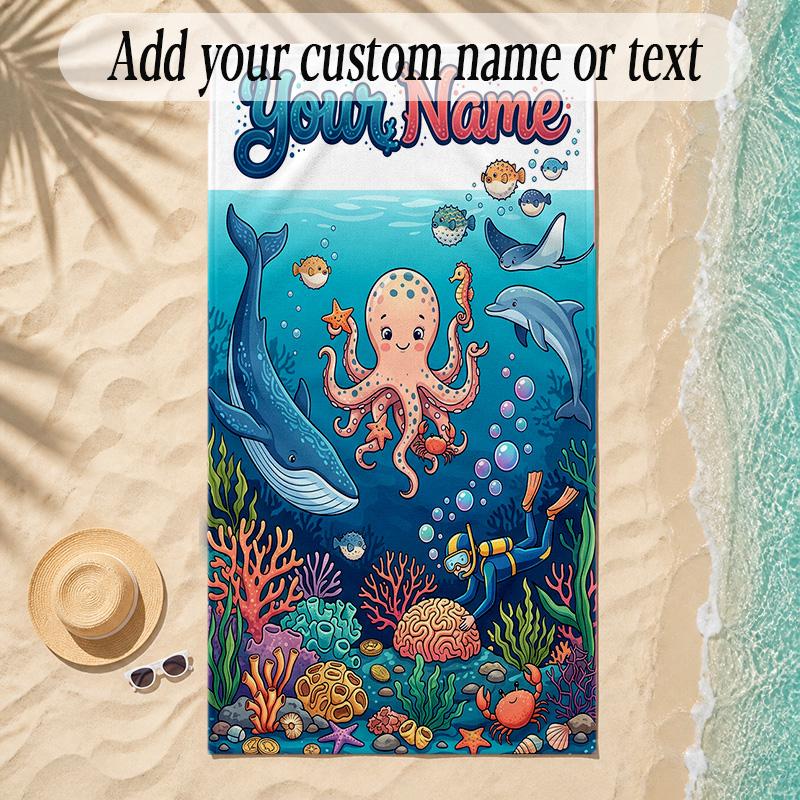 Mermaid Theme Soft Beach Towel Personalized Custom Name Text Towel Portable for Beach Pool Travel