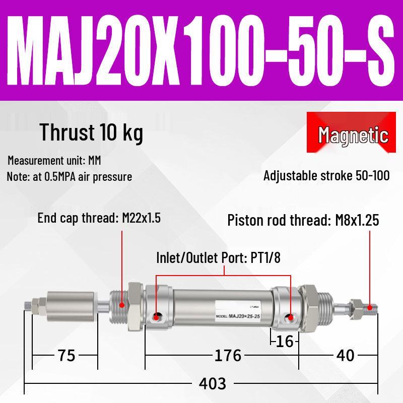 Adjustable Stroke Mini Stainless Steel Pneumatic Cylinder (maj16/20/25/32/40X100-25-50sca)