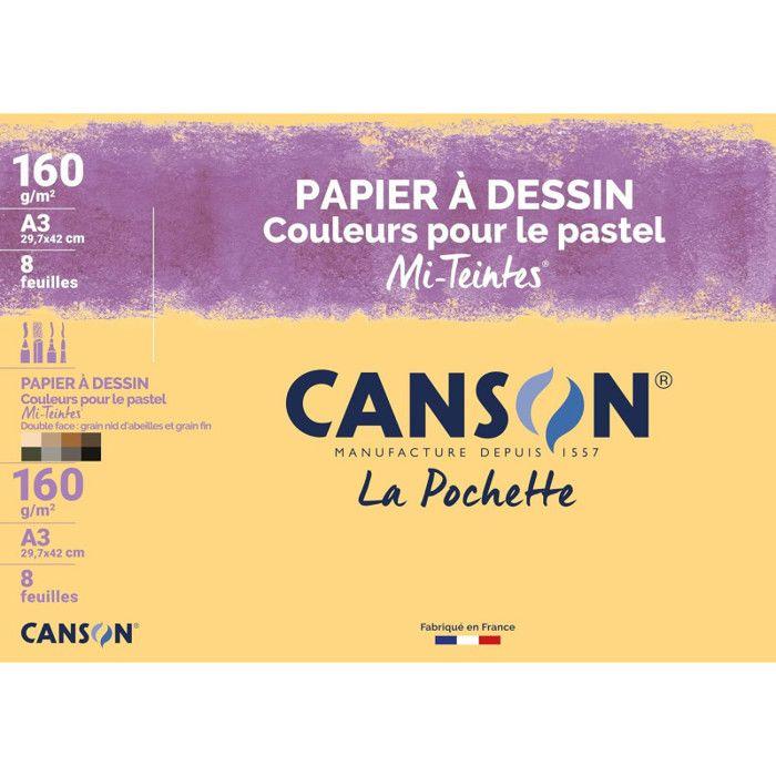 Papier À Dessin - CANSON - Mi-Teintes - A3 - 8 Feuilles - 160 G/m2
