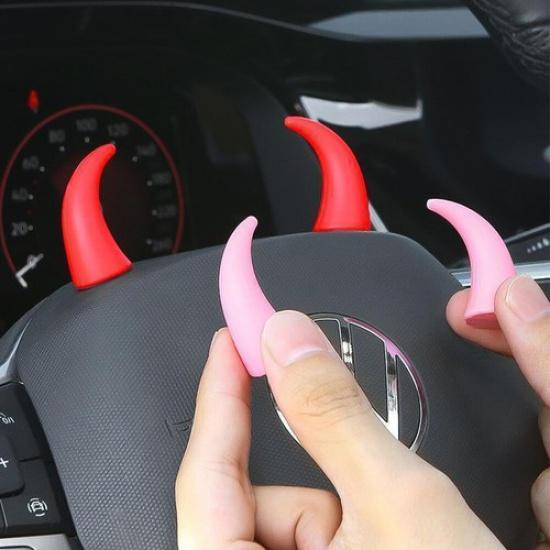 2x Car Steering Wheel Devil's Corner Decoration Small Devil Horn Dashboard Decor