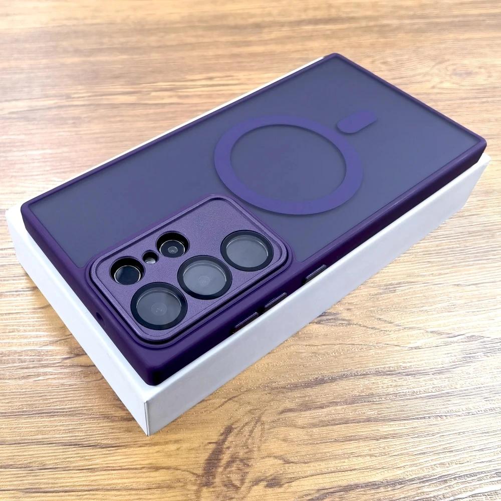 Magnetic Matte Case For Samsung Galaxy S25 S24 S23 S22 Ultra Plus S23Ultra S 25 For Magsafe Wireless With Lens Protection Cover