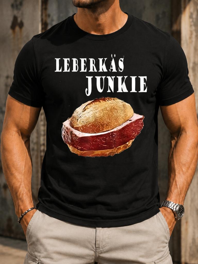 Leberkas Junkie Gerunisex Шутка про еду С мясным сэндвичем Иллюстрация смелым тематическим рисунком Унисекс Футболка