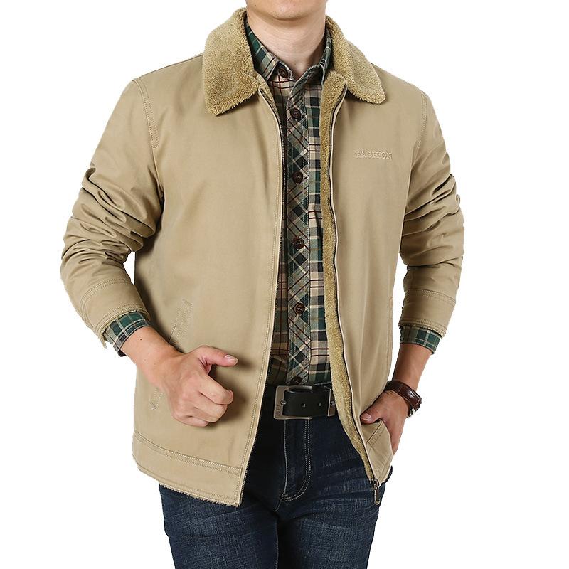 Осенне-зимняя повседневная утолщенная теплая куртка с лацканами, бархатная куртка для мужчин из чистого хлопка, хлопковая подкладка, одежда для мужчин