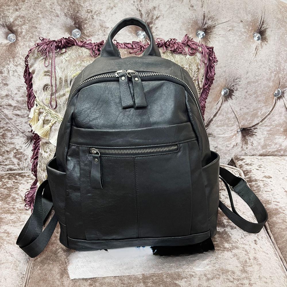 Рюкзак из натуральной кожи, черный модный рюкзак из воловьей кожи для женщин, женский рюкзак из мягкой кожи, женская сумка
