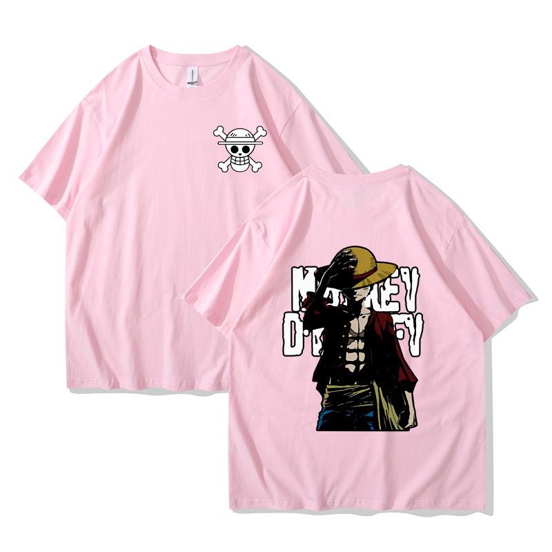 Monkey D Luffy One Piece TShirt Men Summer Straw Hat Pirate Character Graphic Short Sleeve Streetwear Loose Fit Anime Fan Tee