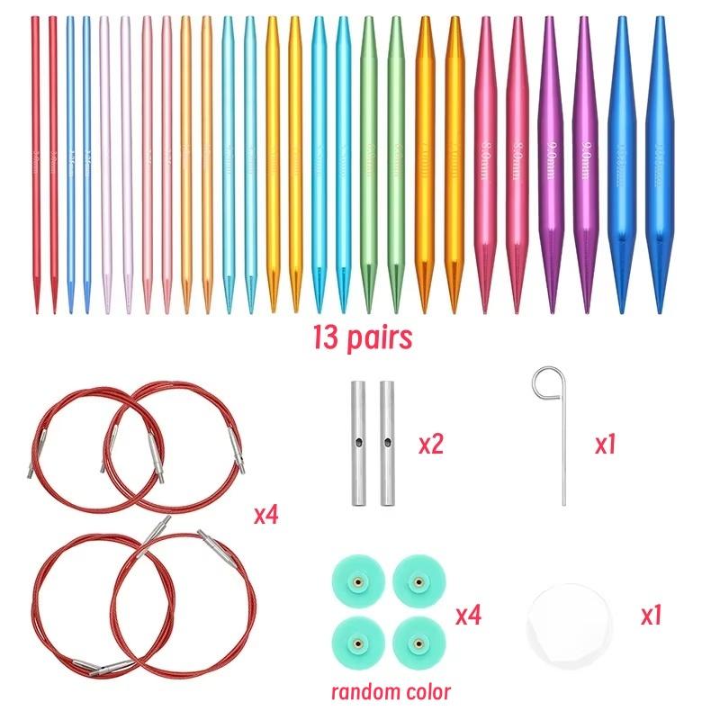 1Set Aluminum Circular Knitting Needles Set Interchangeable Crochet Hooks Weaving Yarn Knitting Craft Tools Multiple Sizes