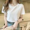 White Short-sleeved Shoulder T-shirt for Women's Pure Cotton Summer New Round Neck Slim Fit Slim T-shirt Top