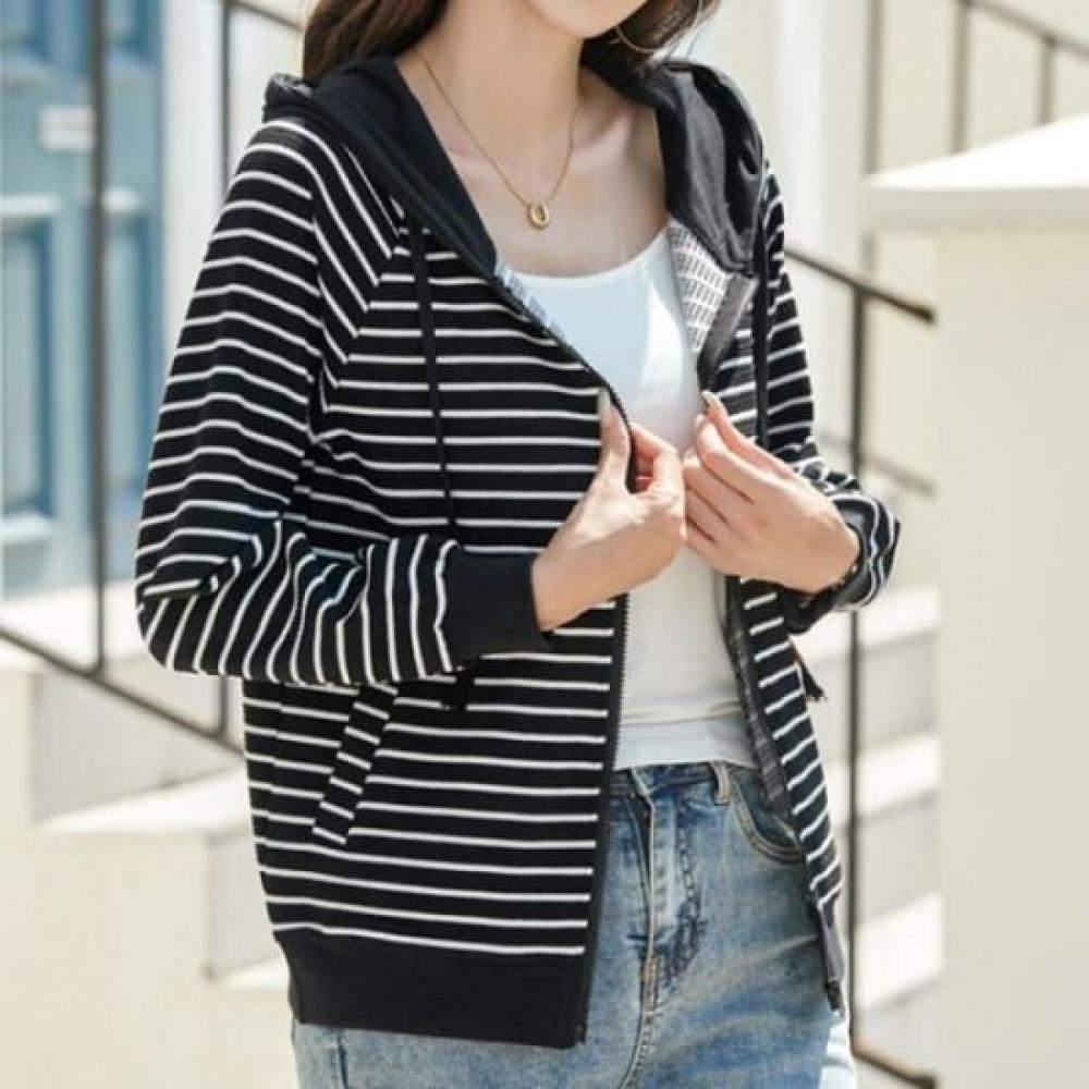 Navava Women Casual Striped Long Sleeve Hoodie Jacket Nc409