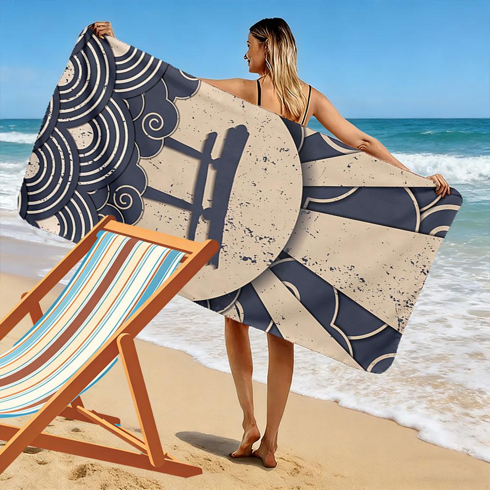 Torii Gate with Wave Patterns Beach Towel Quick-drying for Travel Outdoor Sports Jogging Beach and Swimming