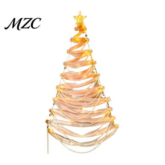 DIY Christmas Tree with Lights Lighted Decor Kit, Hanging Fabric Ornament Set Modern Party Supplies for Window Wall, Handmade Holiday Craft