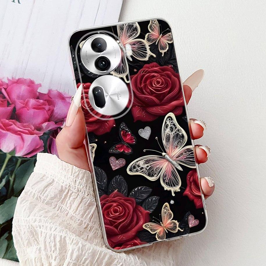 For OPPO Reno 11 Pro 5G Case CPH2607 New Fashion Flower Butterfly Silicone Clear Soft Phone Case on OPPO Reno11 5G CPH2599 Funda